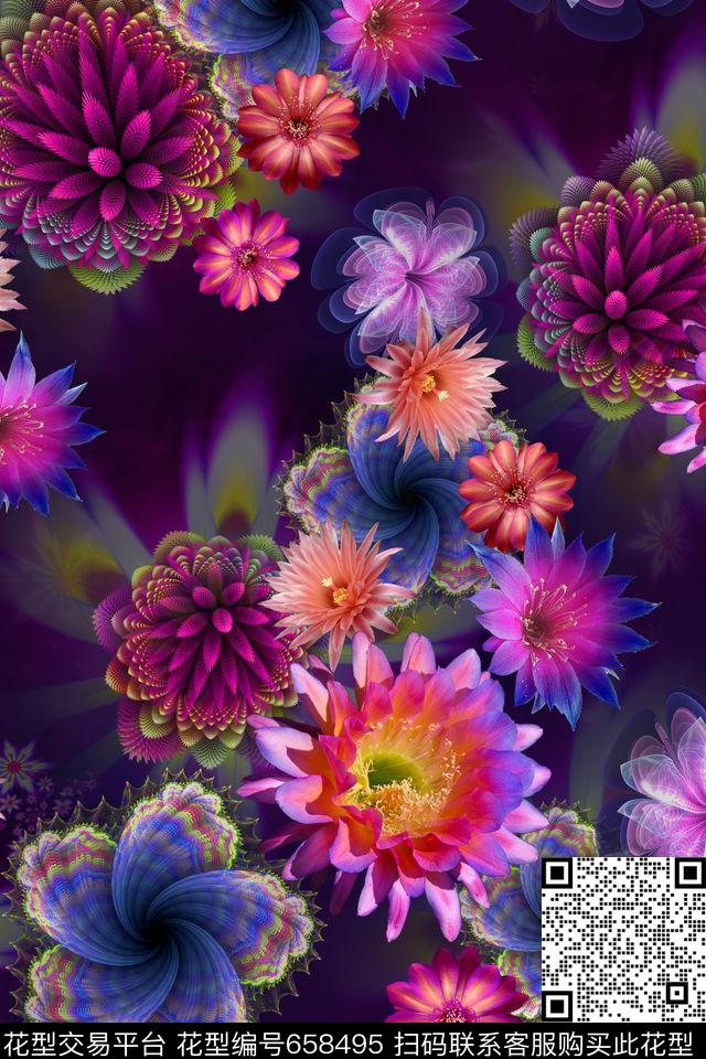抽象花卉数码印花华亿平台下载（图片编号: 658495） - 瓦栏（Walan）