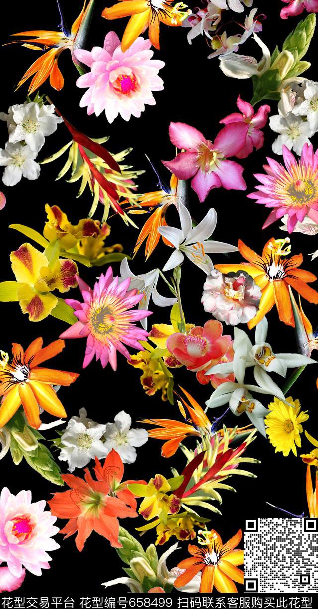 小碎花大花牡丹数码印花华亿平台下载（图片编号: 658499） - 瓦栏（Walan）