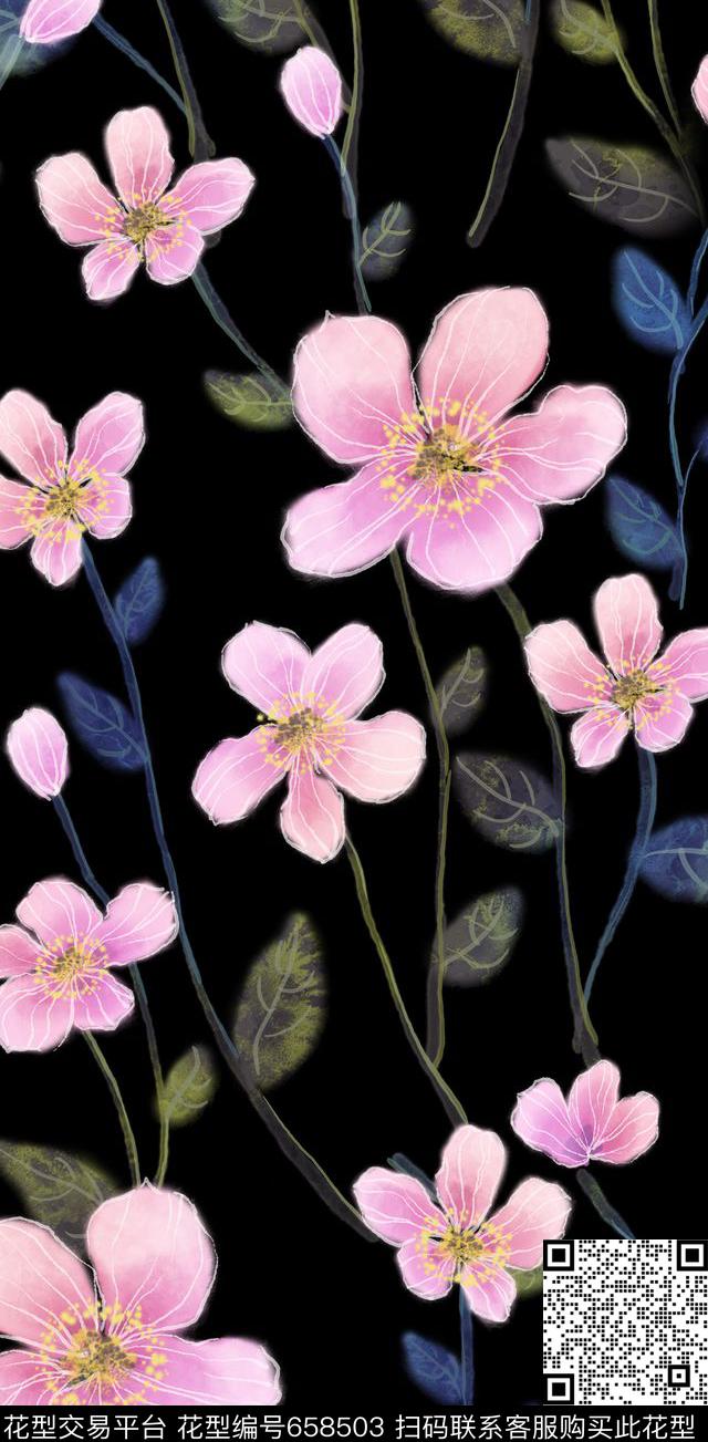 小碎花大花兰花数码印花华亿平台下载（图片编号: 658503） - 瓦栏（Walan）