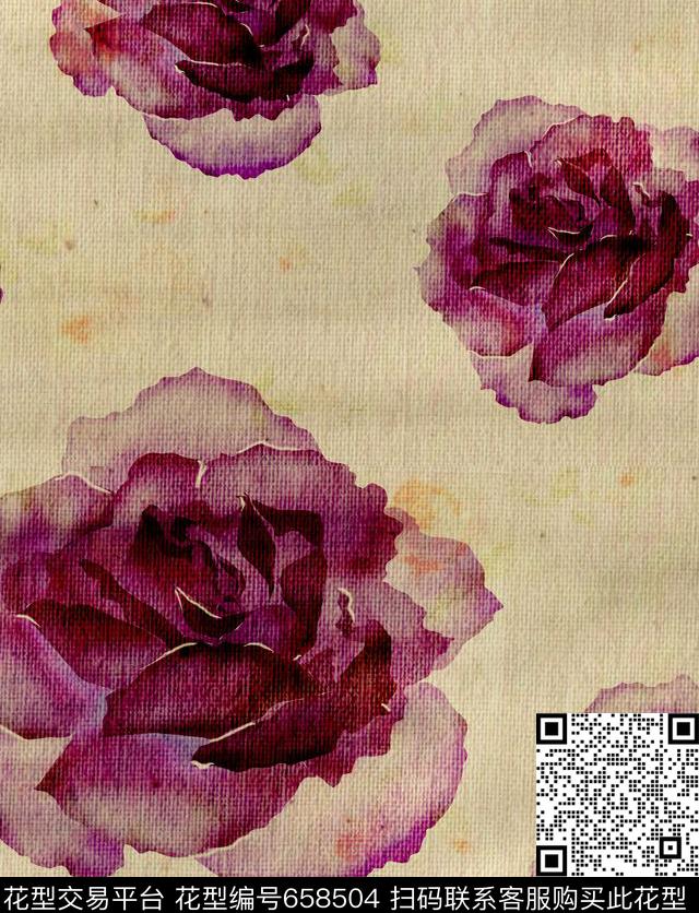 牡丹玫瑰花卉数码印花华亿平台下载（图片编号: 658504） - 瓦栏（Walan）