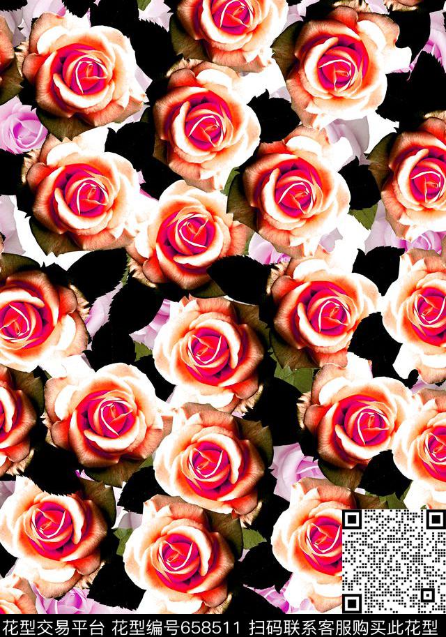 花卉复古玫瑰数码印花华亿平台下载（图片编号: 658511） - 瓦栏（Walan）