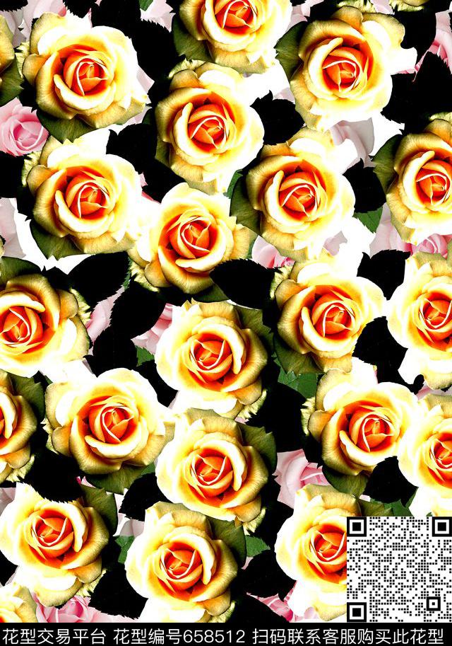 花卉复古玫瑰数码印花华亿平台下载（图片编号: 658512） - 瓦栏（Walan）
