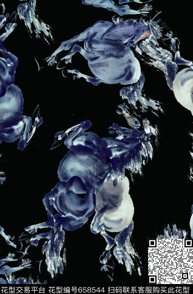 时尚潮流男装T恤外套夹克卫衣数码印花抽象手绘水墨画数码印花骏马动物印花数码印花华亿平台下载（图片编号: 658544） - 瓦栏（Walan）