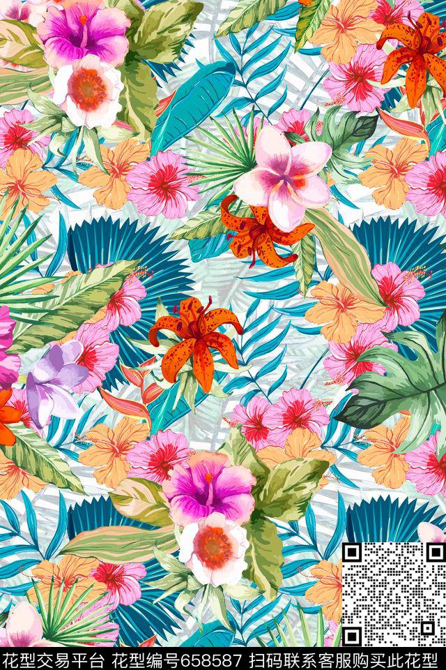 天堂鸟花花卉热带植物花卉花朵数码印花华亿平台下载（图片编号: 658587） - 瓦栏（Walan）