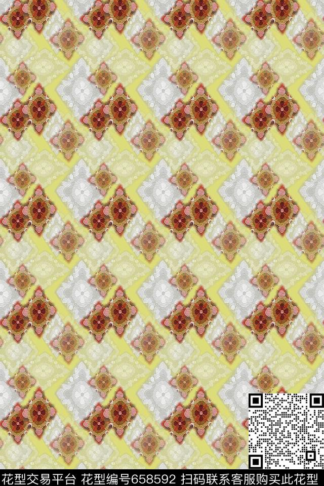 复古典雅休闲时尚蕾丝底纹数码印花华亿平台下载（图片编号: 658592） - 瓦栏（Walan）