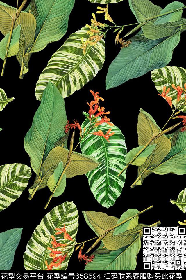 大叶植物花卉热带数码印花华亿平台下载（图片编号: 658594） - 瓦栏（Walan）
