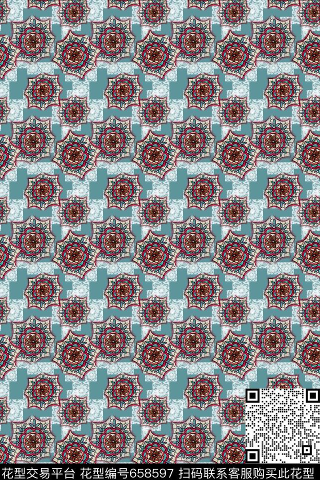 休闲时尚复古典雅蕾丝底纹数码印花华亿平台下载（图片编号: 658597） - 瓦栏（Walan）