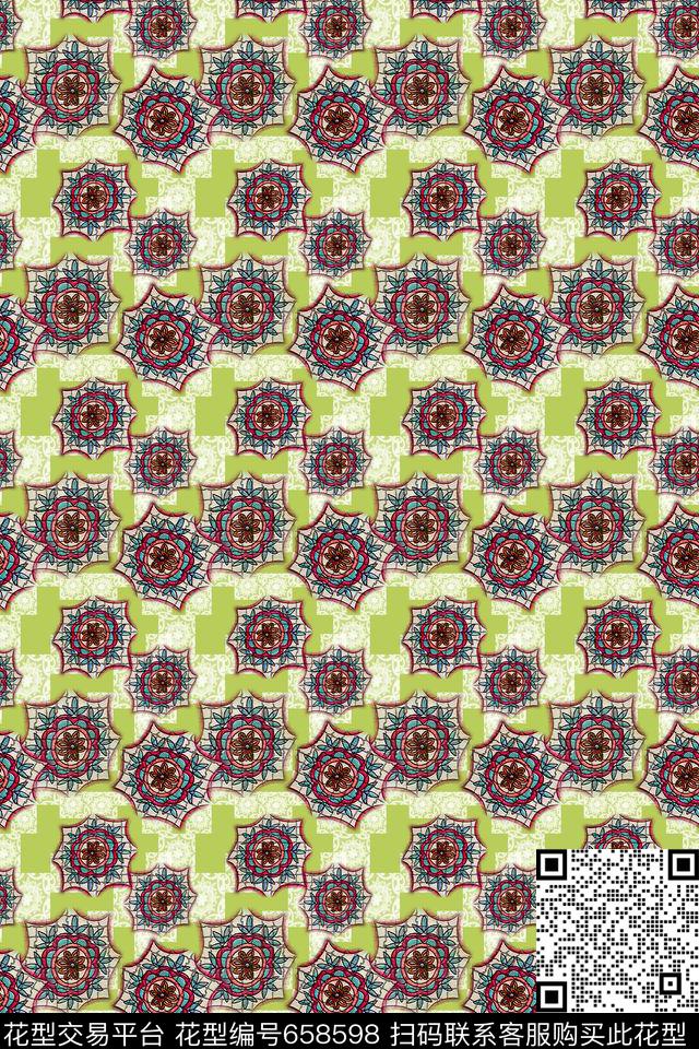 休闲时尚复古典雅蕾丝底纹数码印花华亿平台下载（图片编号: 658598） - 瓦栏（Walan）