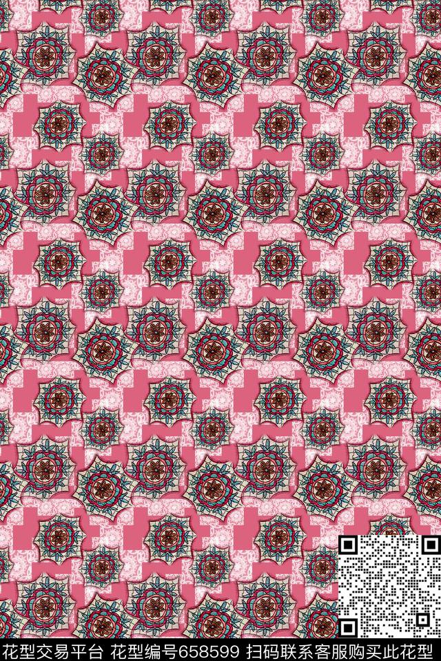 休闲时尚复古典雅蕾丝底纹数码印花华亿平台下载（图片编号: 658599） - 瓦栏（Walan）