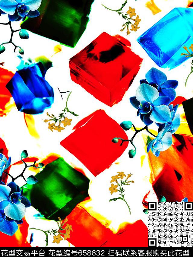 彩色水晶蝴蝶兰花卉数码印花华亿平台下载（图片编号: 658632） - 瓦栏（Walan）