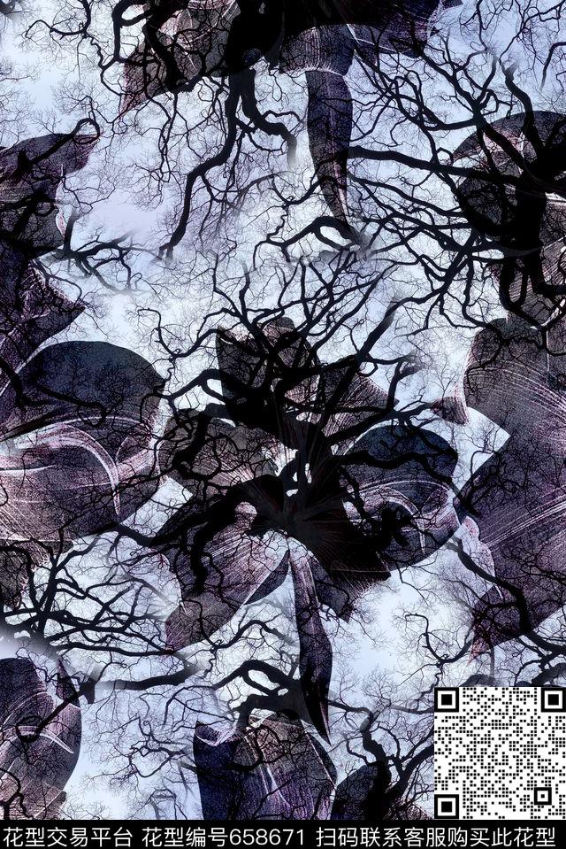 时尚潮流男装T恤外套衬衫抽象印花手绘水墨花卉树木数码印花时尚大牌潮流设计复古风格印花数码印花华亿平台下载（图片编号: 658671） - 瓦栏（Walan）