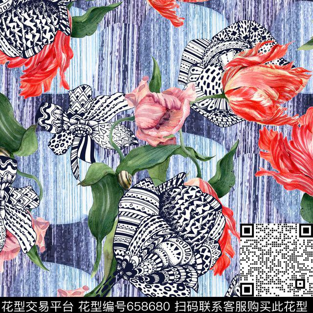 扎染热带植物数码印花华亿平台下载（图片编号: 658680） - 瓦栏（Walan）