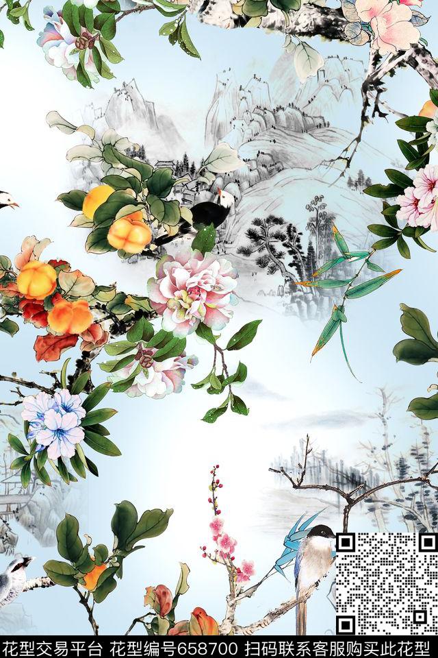 中国风民族风国画数码印花华亿平台下载（图片编号: 658700） - 瓦栏（Walan）