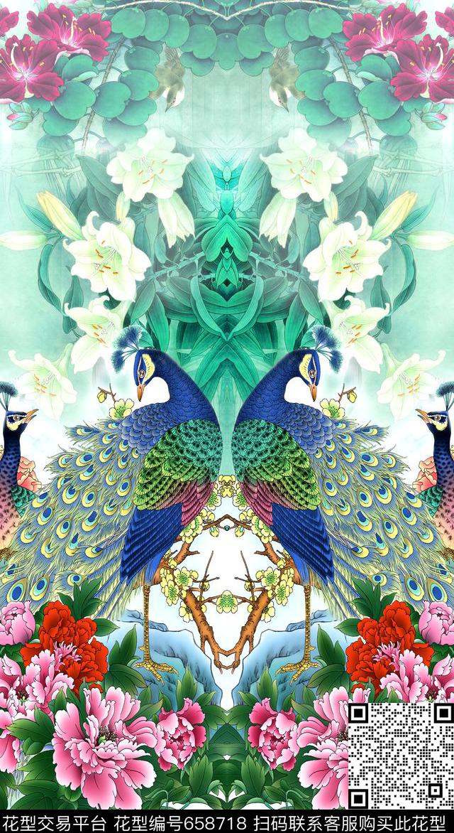 中国风花卉国画数码印花华亿平台下载（图片编号: 658718） - 瓦栏（Walan）