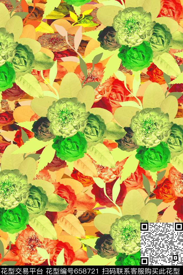 时尚花卉花卉女装数码印花华亿平台下载（图片编号: 658721） - 瓦栏（Walan）