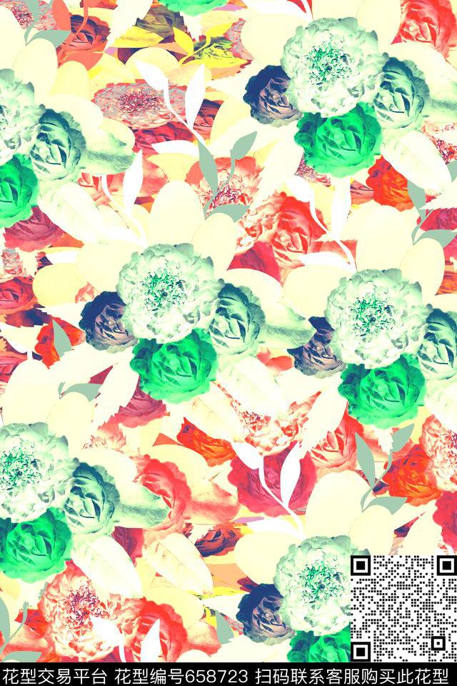 时尚花卉花卉女装数码印花华亿平台下载（图片编号: 658723） - 瓦栏（Walan）