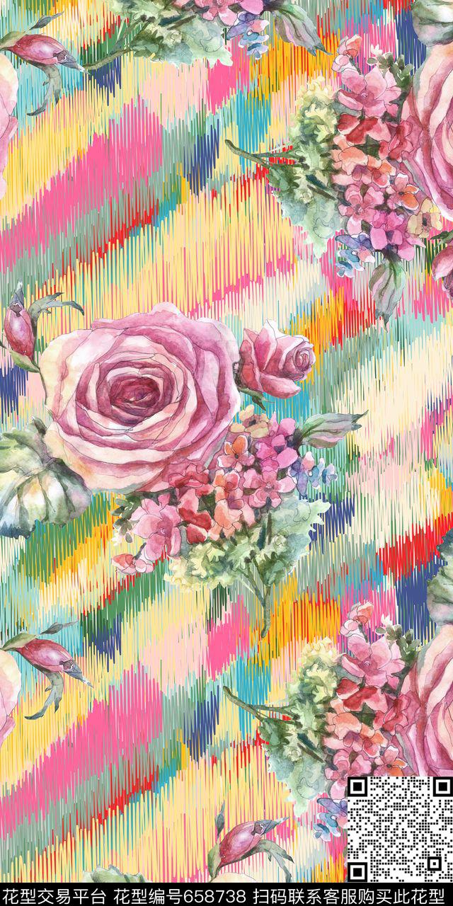 七彩扎染线描数码印花华亿平台下载（图片编号: 658738） - 瓦栏（Walan）