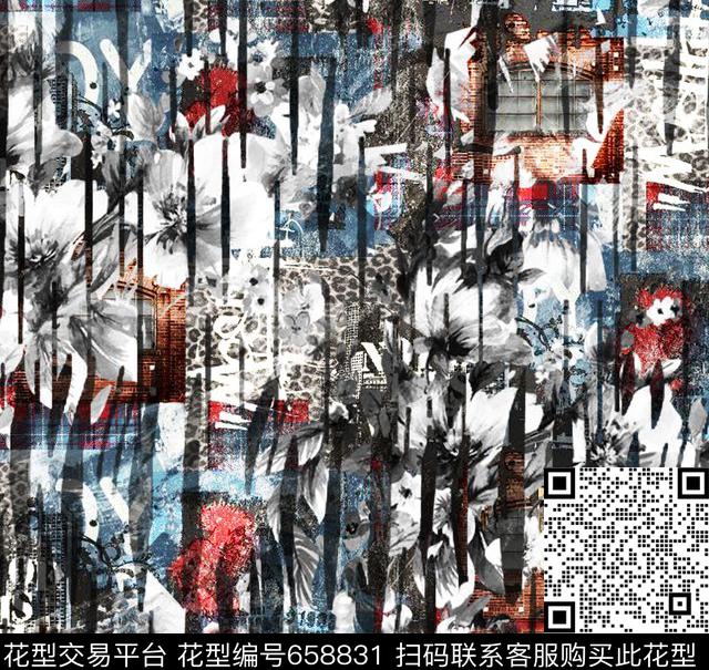 彩色蝴蝶花卉数码印花华亿平台下载（图片编号: 658831） - 瓦栏（Walan）