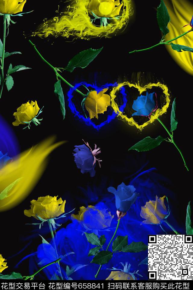 玫瑰花朵花卉数码印花华亿平台下载（图片编号: 658841） - 瓦栏（Walan）