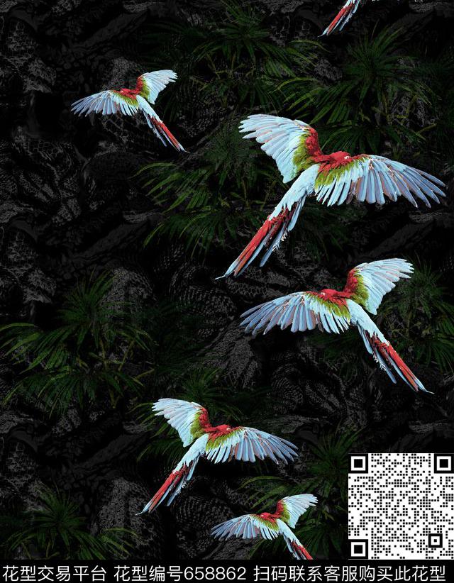 仿大牌鸟数码印花华亿平台下载（图片编号: 658862） - 瓦栏（Walan）