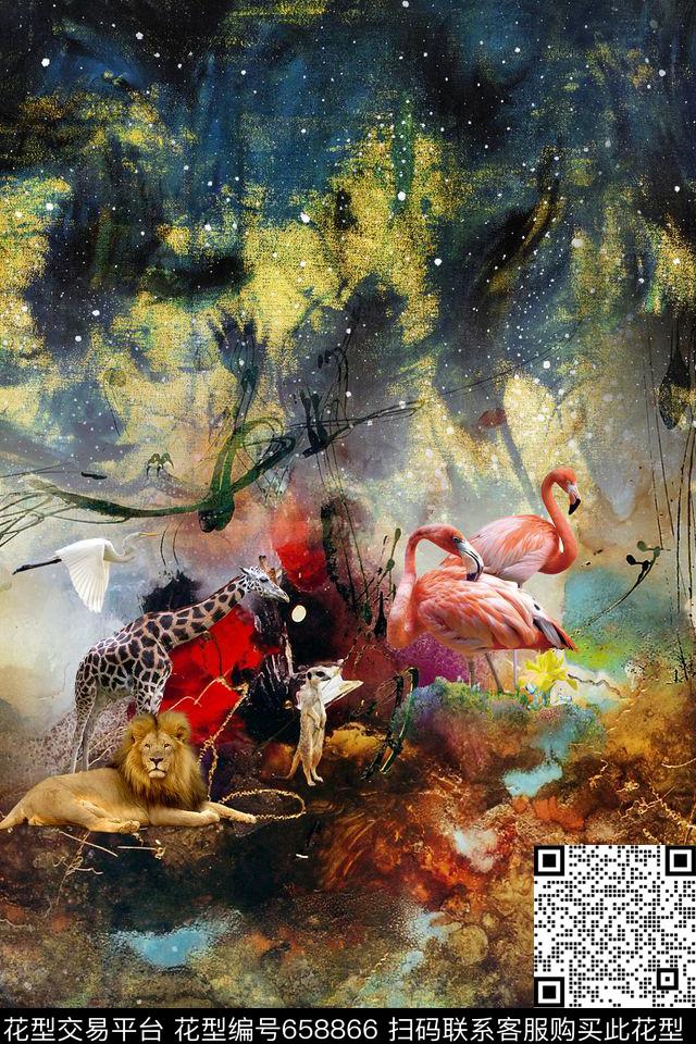 火烈鸟热带丛林数码印花华亿平台下载（图片编号: 658866） - 瓦栏（Walan）