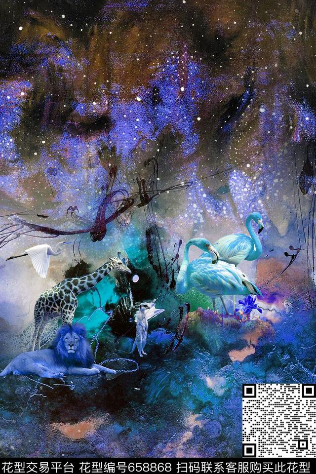 火烈鸟热带丛林数码印花华亿平台下载（图片编号: 658868） - 瓦栏（Walan）