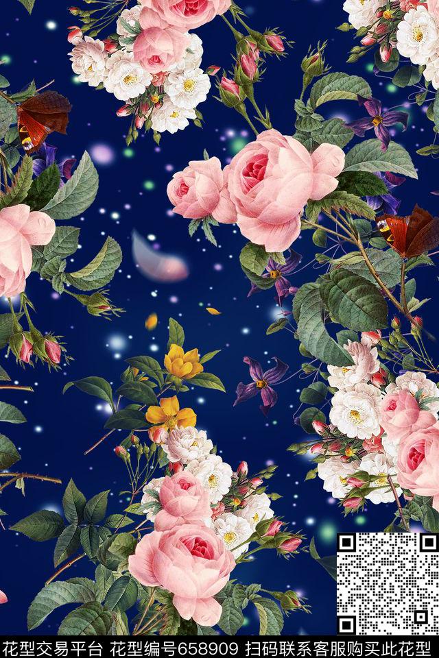 手绘玫瑰花卉数码印花华亿平台下载（图片编号: 658909） - 瓦栏（Walan）