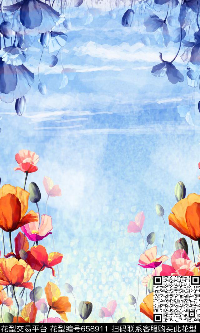 花卉郁金香手绘花卉数码印花华亿平台下载（图片编号: 658911） - 瓦栏（Walan）