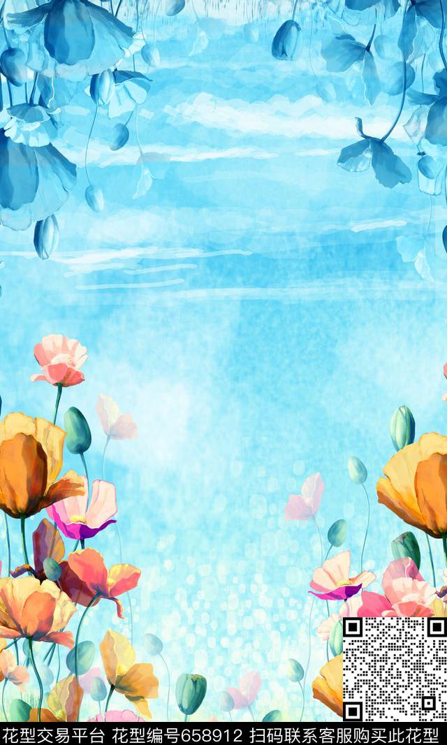 花卉郁金香手绘花卉数码印花华亿平台下载（图片编号: 658912） - 瓦栏（Walan）