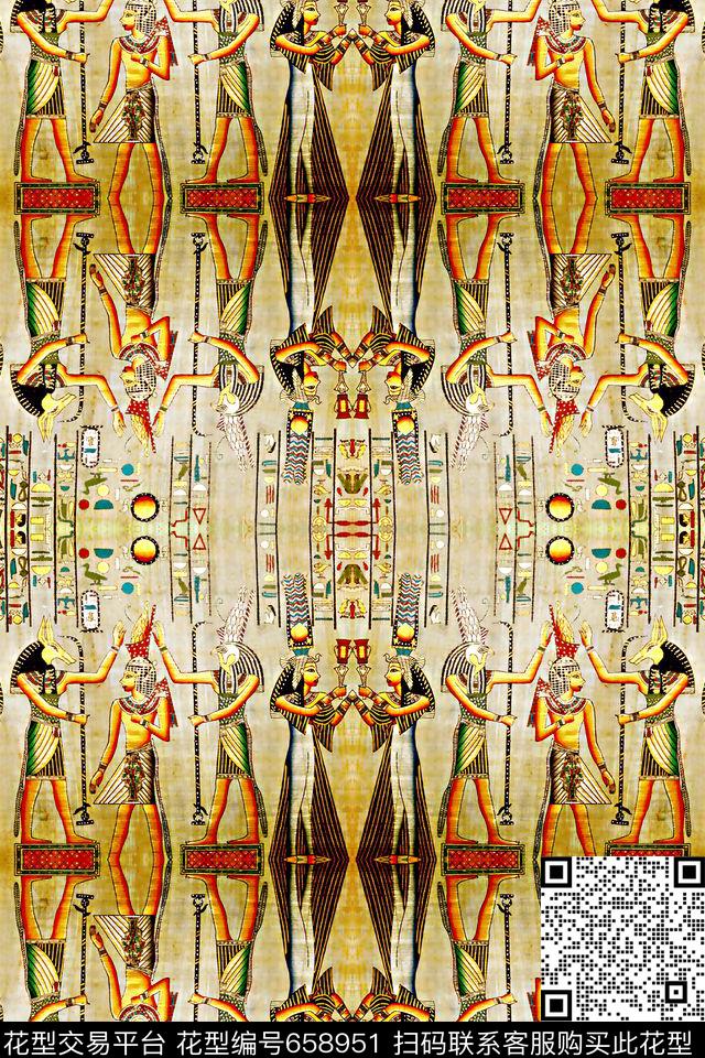 民族风埃及壁画人物数码印花华亿平台下载（图片编号: 658951） - 瓦栏（Walan）