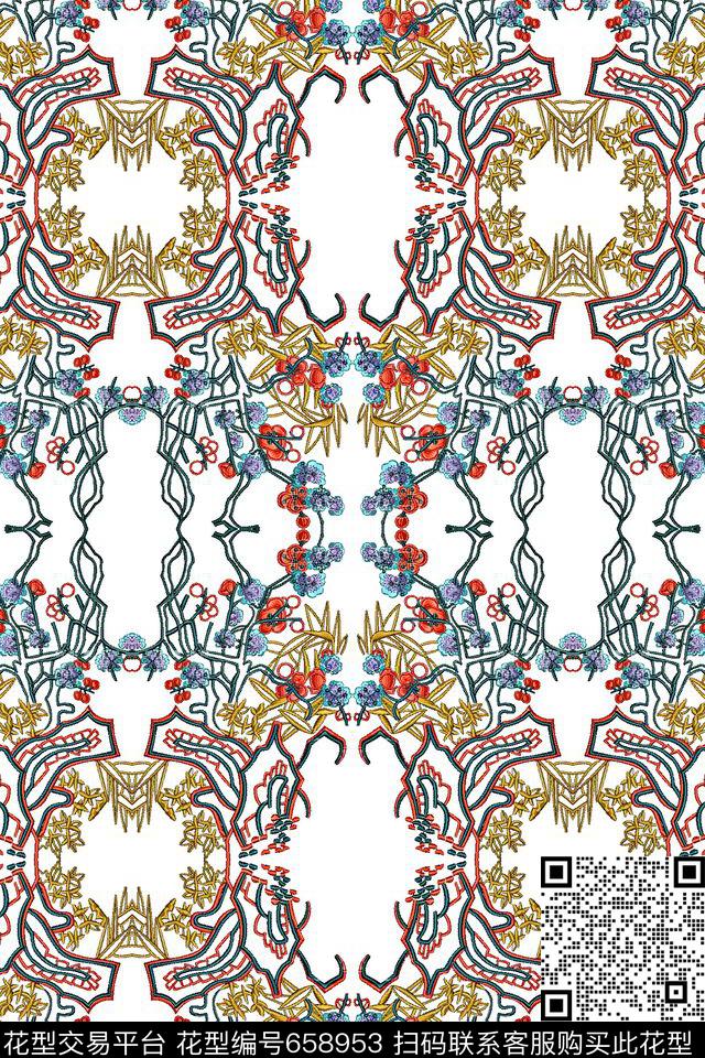 绣花民族风纹样数码印花华亿平台下载（图片编号: 658953） - 瓦栏（Walan）