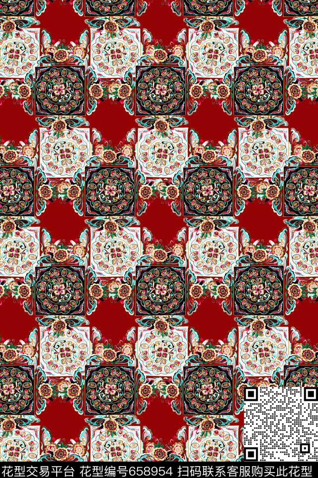 民族风绣花传统图案数码印花华亿平台下载（图片编号: 658954） - 瓦栏（Walan）