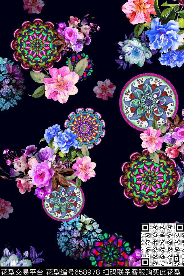 民族风花卉数码印花华亿平台下载（图片编号: 658978） - 瓦栏（Walan）