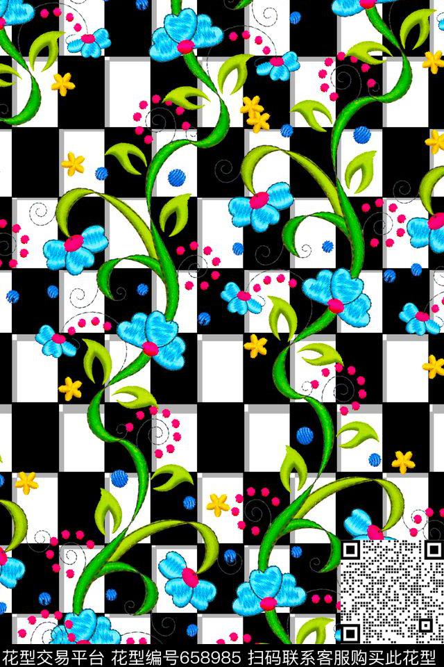 中国风连衣裙绣花花卉数码印花华亿平台下载（图片编号: 658985） - 瓦栏（Walan）