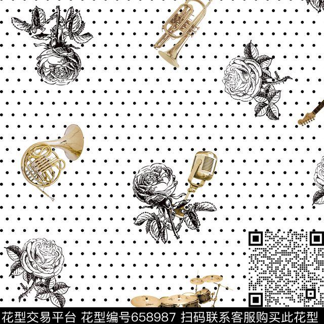 花卉手绘花卉乐器数码印花华亿平台下载（图片编号: 658987） - 瓦栏（Walan）