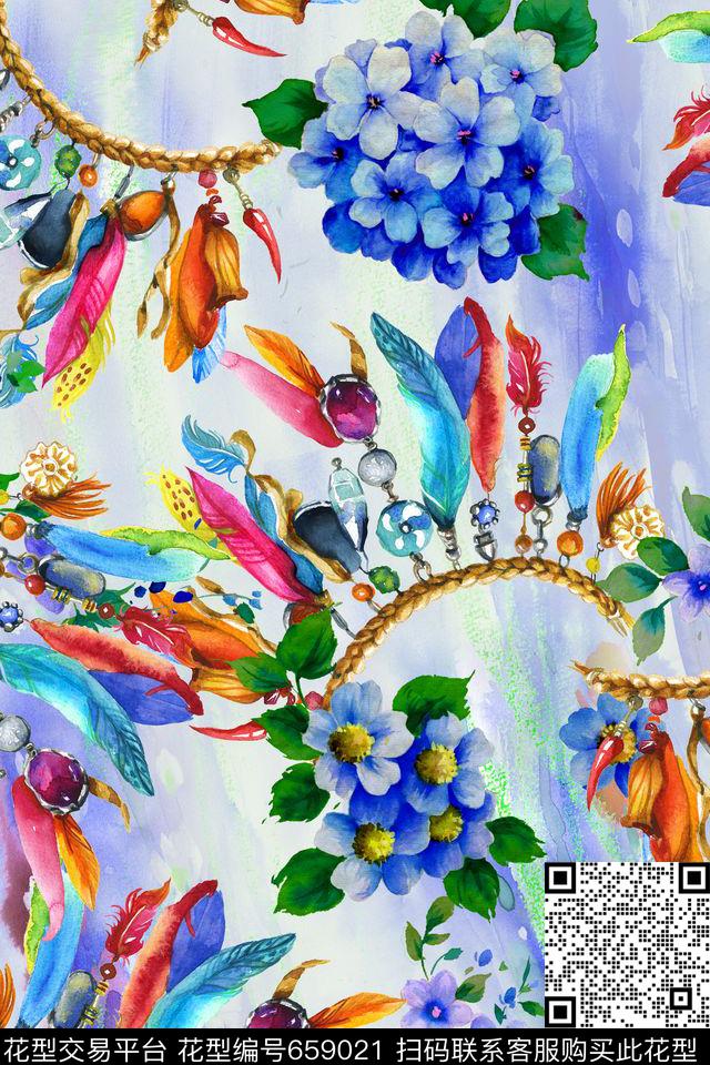 花卉水彩花珠宝数码印花华亿平台下载（图片编号: 659021） - 瓦栏（Walan）
