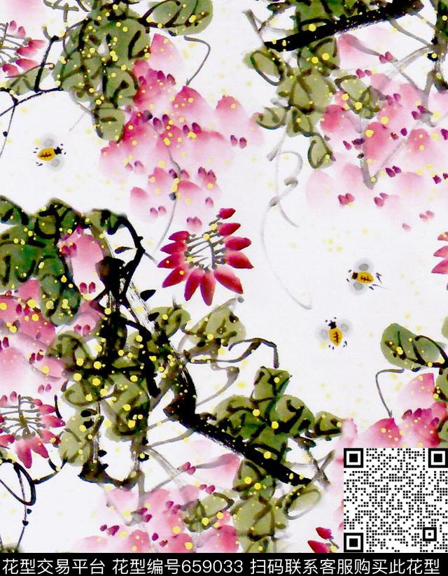 东方韵域中国风水墨花卉国画花鸟数码印花华亿平台下载（图片编号: 659033） - 瓦栏（Walan）