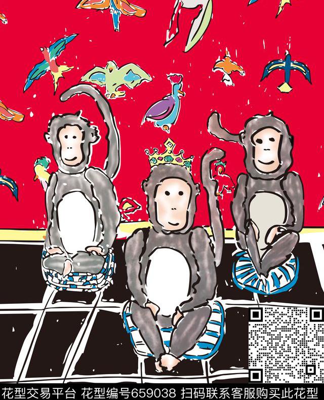 猴子意大利欧美品牌男装飞鸟数码印花华亿平台下载（图片编号: 659038） - 瓦栏（Walan）