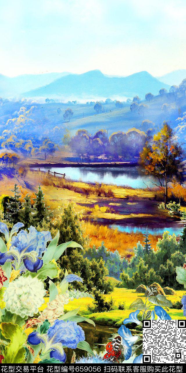 风景油画花卉数码印花华亿平台下载（图片编号: 659056） - 瓦栏（Walan）