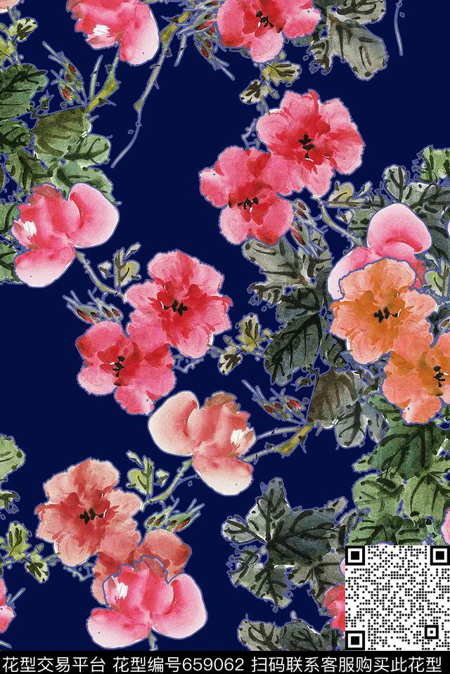 国画中国风花朵数码印花华亿平台下载（图片编号: 659062） - 瓦栏（Walan）