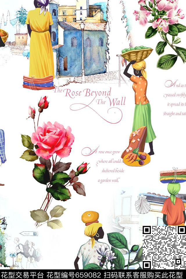 花卉复古美女水果数码印花华亿平台下载（图片编号: 659082） - 瓦栏（Walan）