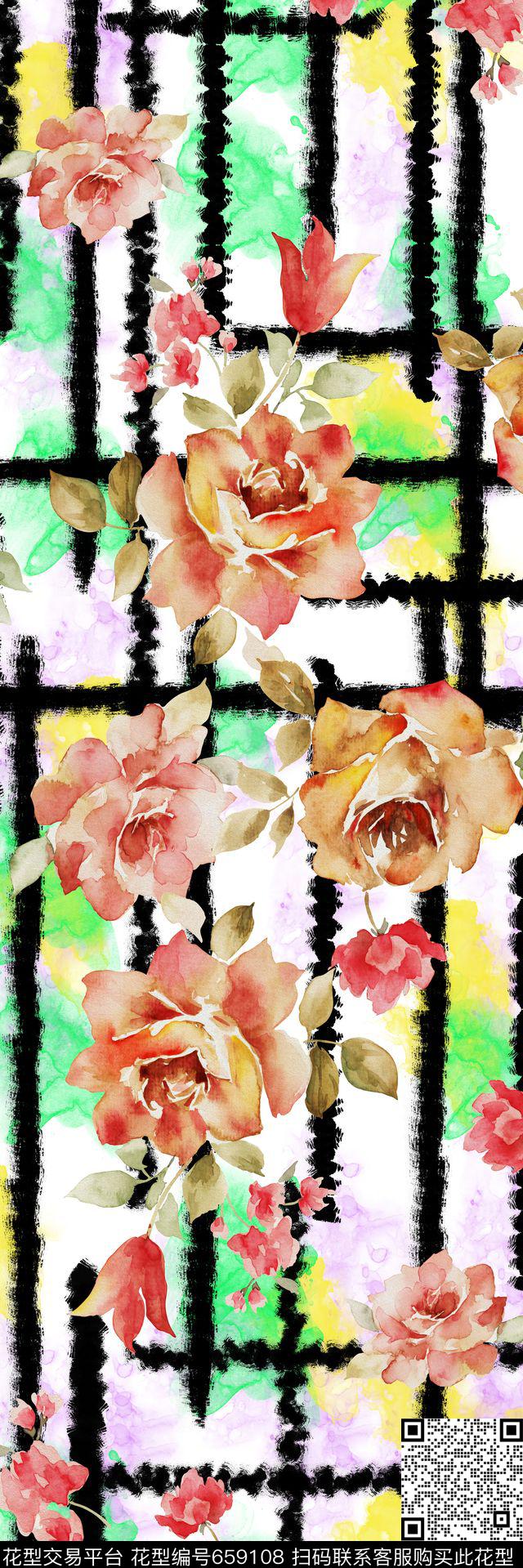 花卉肌理水墨数码印花华亿平台下载（图片编号: 659108） - 瓦栏（Walan）