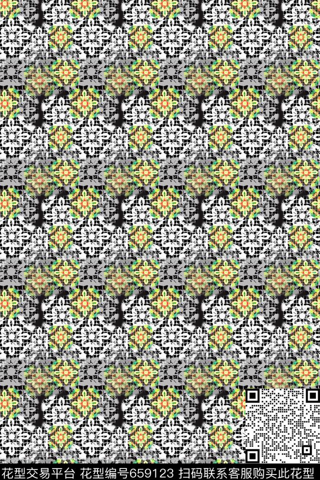 民族风图案蕾丝底纹时尚男士数码印花华亿平台下载（图片编号: 659123） - 瓦栏（Walan）