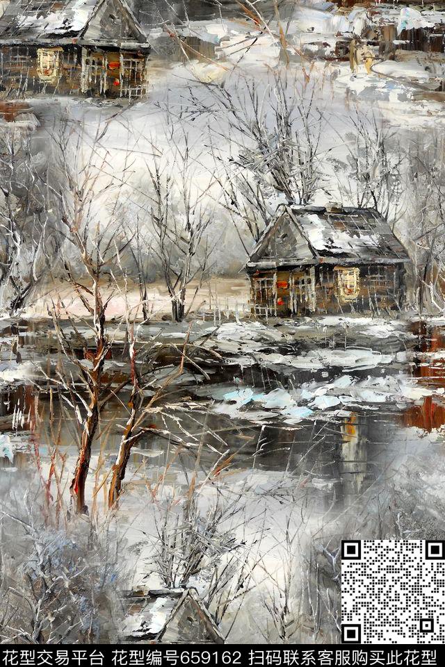 森林风景房子数码印花华亿平台下载（图片编号: 659162） - 瓦栏（Walan）