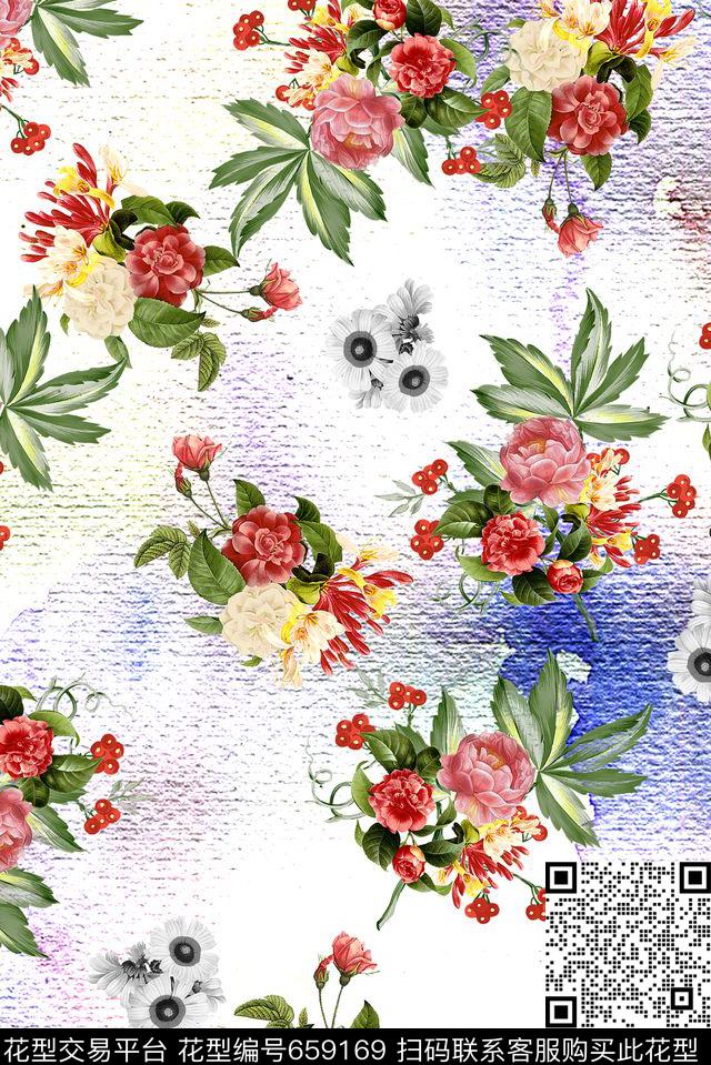 水彩花卉数码印花华亿平台下载（图片编号: 659169） - 瓦栏（Walan）