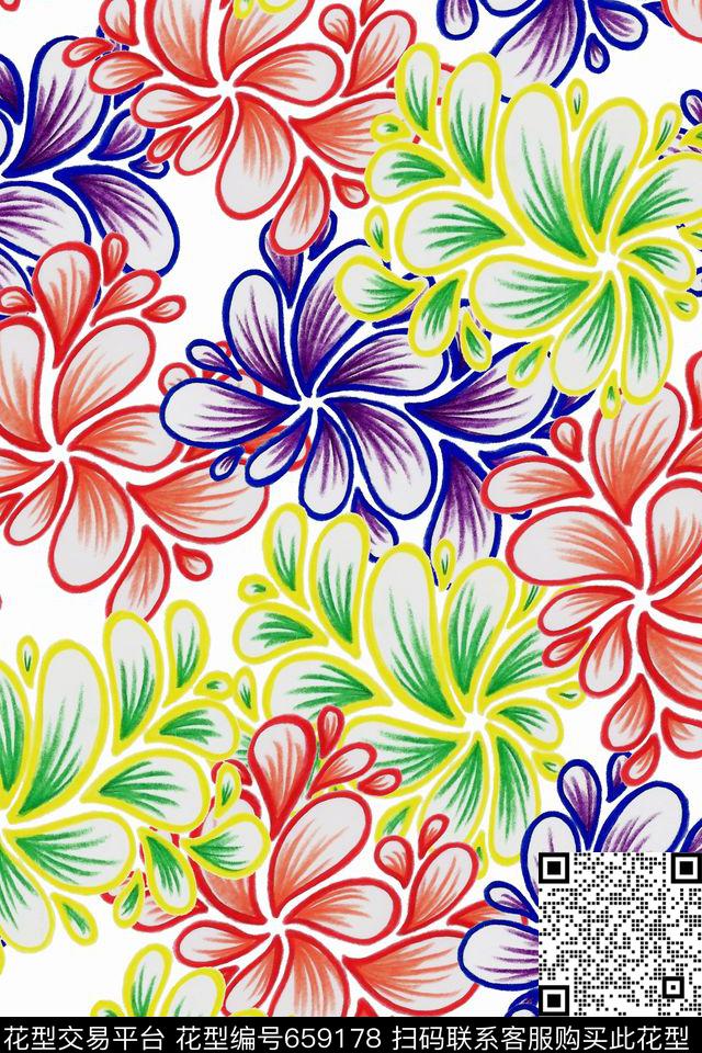 水彩花卉女装数码印花华亿平台下载（图片编号: 659178） - 瓦栏（Walan）