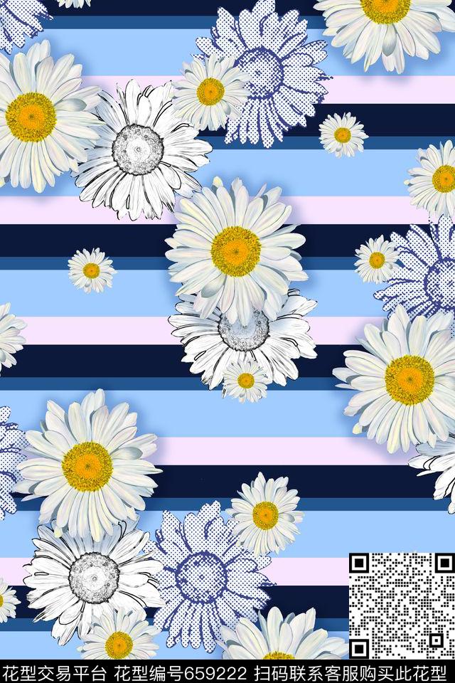 简约花朵雏菊数码印花华亿平台下载（图片编号: 659222） - 瓦栏（Walan）
