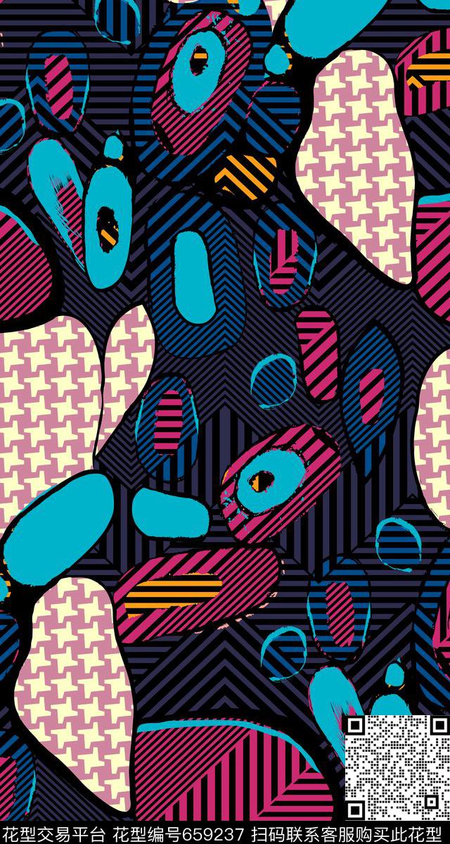 千鸟格简约花卉0分色区传统印花华亿平台下载（图片编号: 659237） - 瓦栏（Walan）