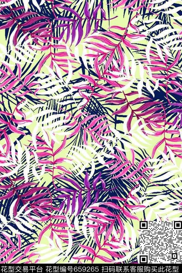 热带夏日风情手绘矢量叶子传统印花华亿平台下载（图片编号: 659265） - 瓦栏（Walan）