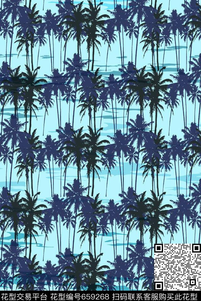 创意椰树林夏日风情椰树叶子传统印花华亿平台下载（图片编号: 659268） - 瓦栏（Walan）
